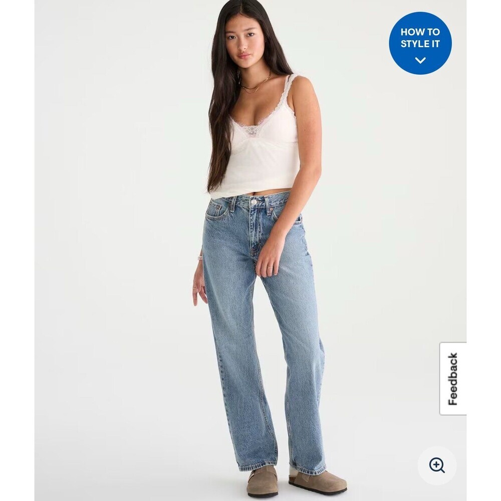 Aeropostale Women's High Rise Baggy Blue Denim Jeans Size 2 REG Cotton